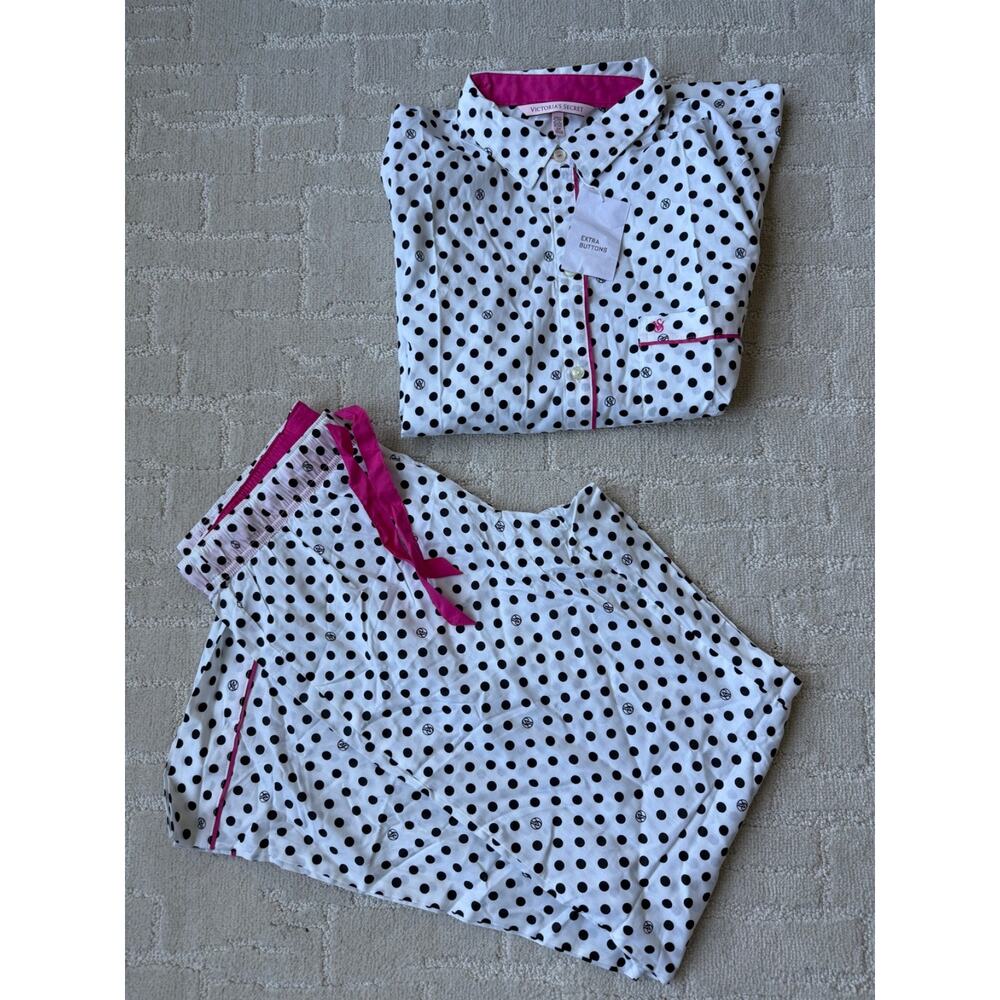 NWT VICTORIA'S SECRET Modal Long Pajama Set Pants & Top Polka Dot